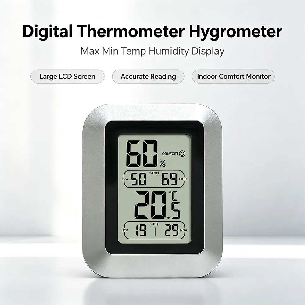 Mini Digital Thermo Hygrometer Max & Min Temp Humidity Simultaneous Display for Home Freezer Pet Infant Use