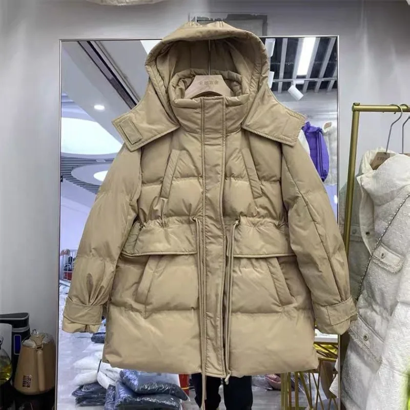 

Winter Light Down Short Jacket Women White Duck Warm Coat Ladies Hooded Casual Loose Solid Jackets Coats Outwear Tops Q444