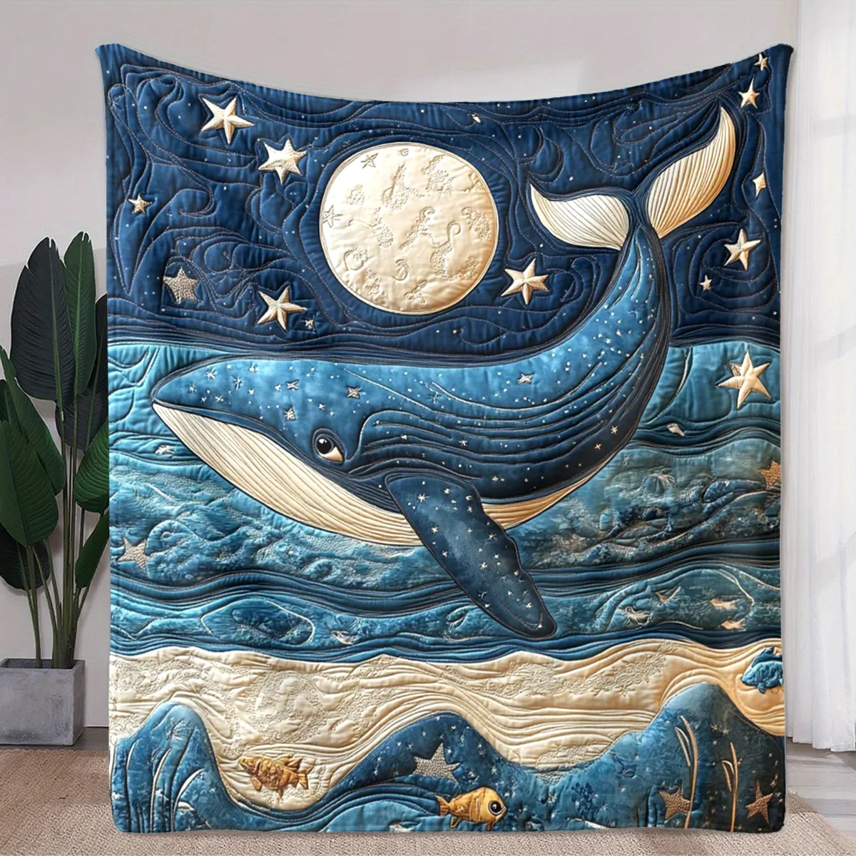 Artistic Ocean 2D Starry Sky Whale Print Blanket Soft Warm All Season Couch Sofa Bed Throw Air Conditioning Blanket