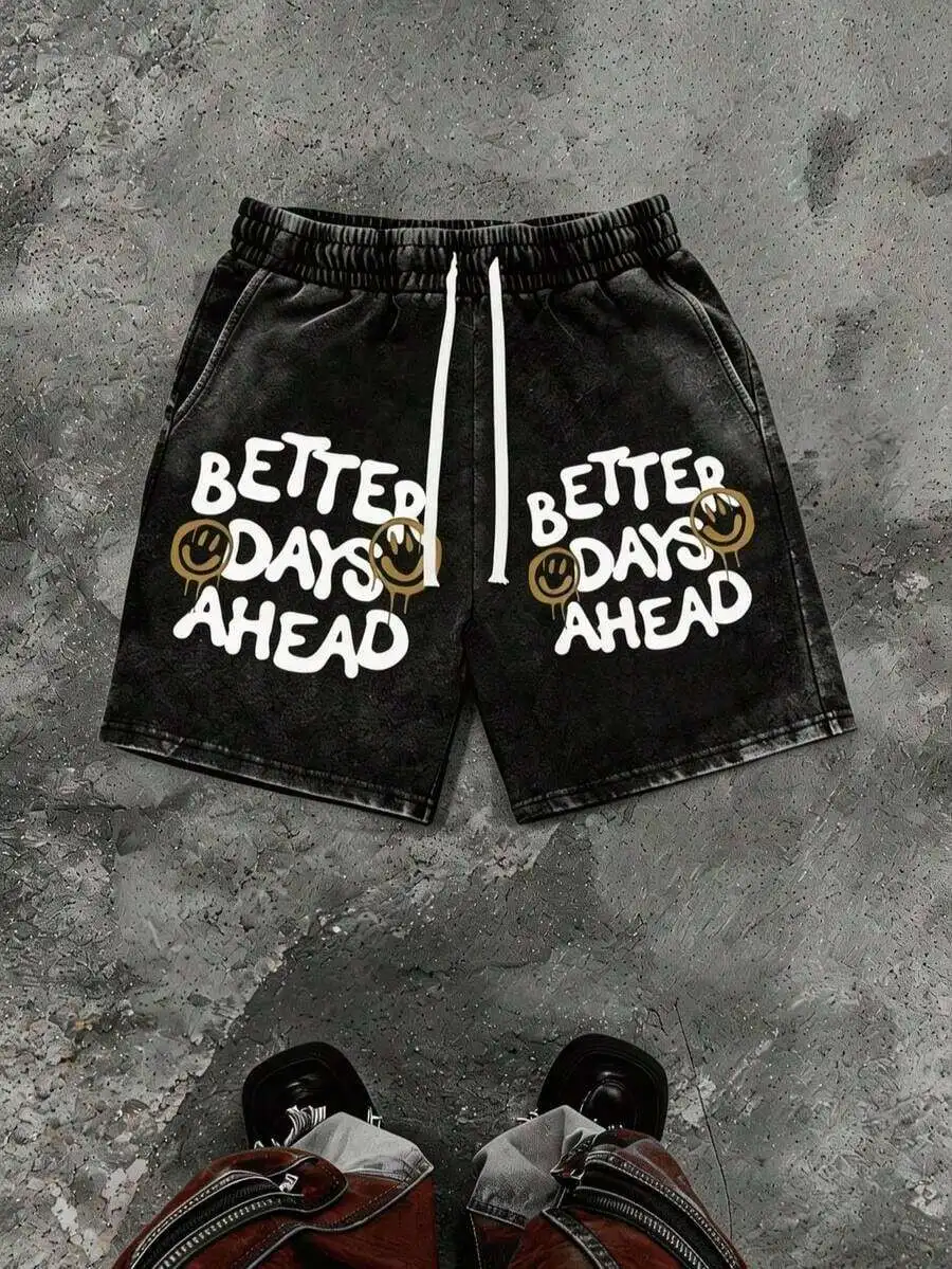 

Mens Loose Fit Casual Shorts With Printed Motif Streetwear Style
