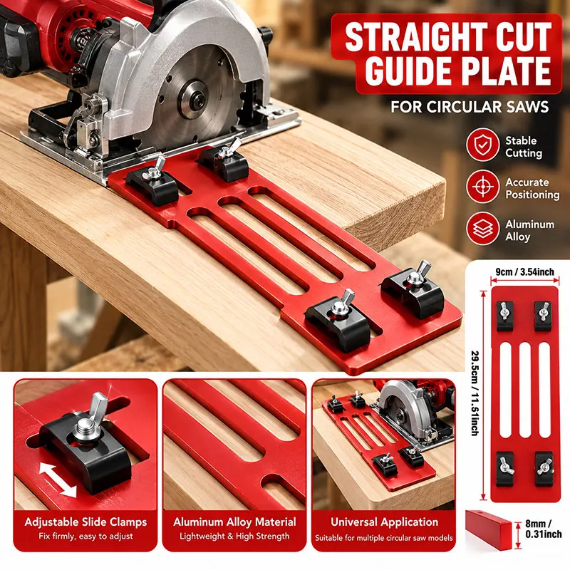 YYM Circular Saw Guide Rail Base Plate, Aluminum Alloy Adjustable Cutting Bottom Plate for Woodworking Positioning