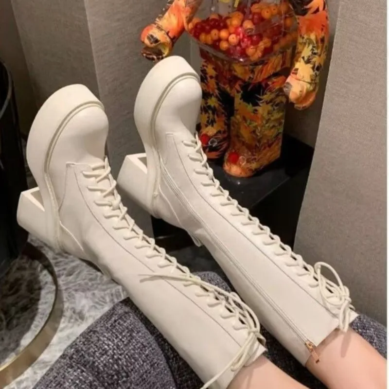 

Woman Long Footwear High Heels Fashion Side Zipper Boots High Women Quality Luxury Sexy Thick Bottom High Heel Boots Botas Mujer
