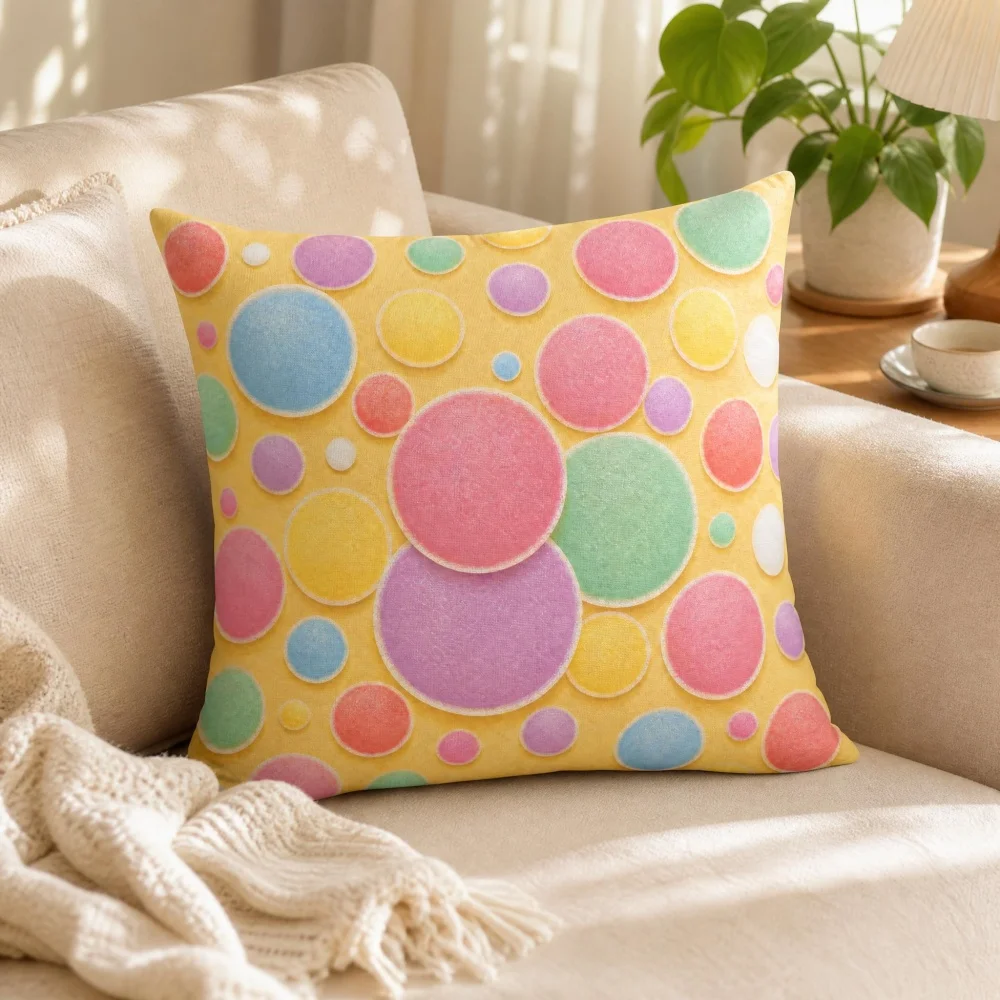 Colorful Circle Print Square Full Throw Pillow With Insert Soft Plush Decorative Cushion For Sofa Bedroom Home Decor