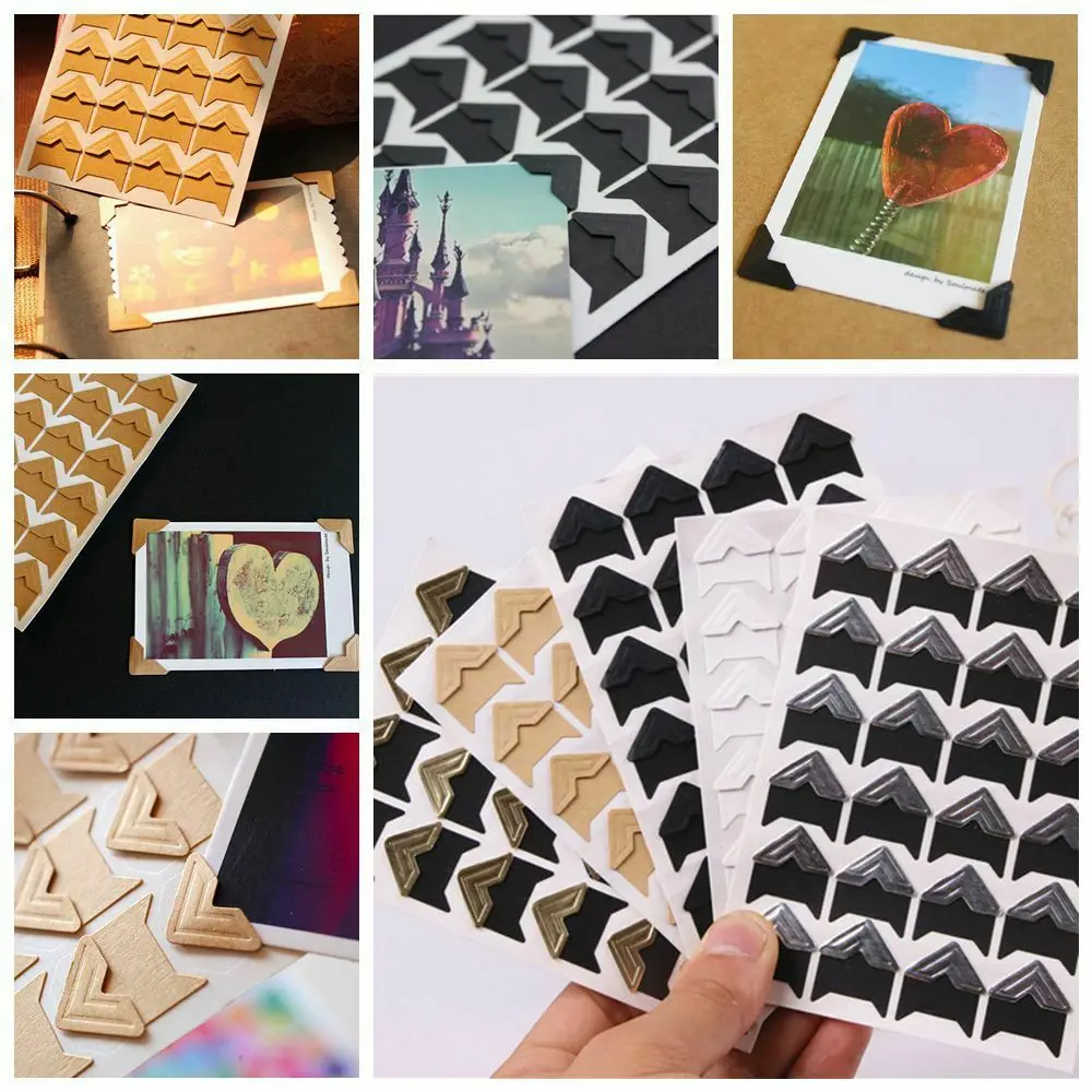 120 Pcs/Lot 5 Sheets DIY Self-Adhesive Vintage Kraft Paper Stickers For Photo Album Corner Frame Scrapbooking Picture Decoration