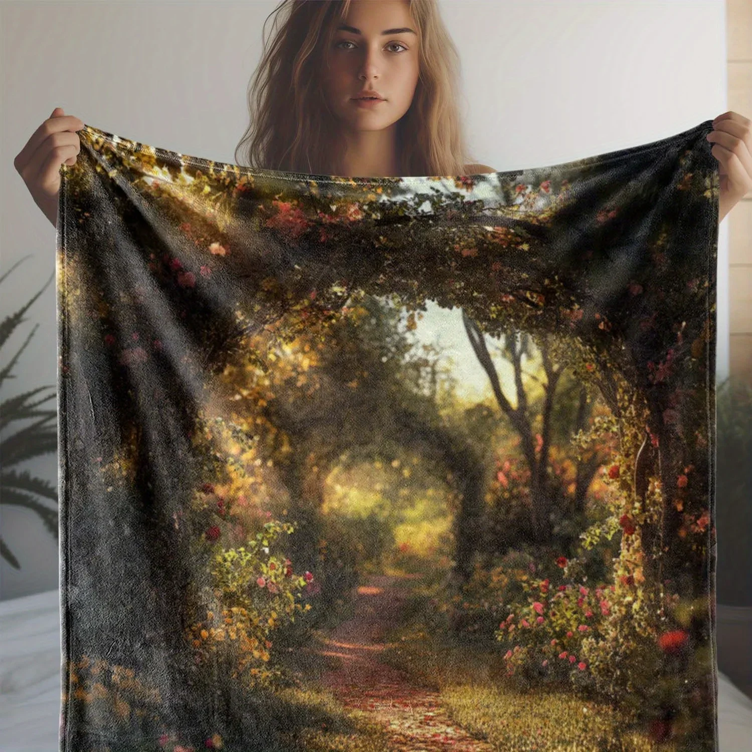 1 قطعة بطانية الفانيلا المطبوعة بمسار الأزهار خمر ، لينة مريحة كل موسم رمي للأريكة ، السرير ، السيارة ، المكتب ، التخييم ، السفر ، الرقمية #2