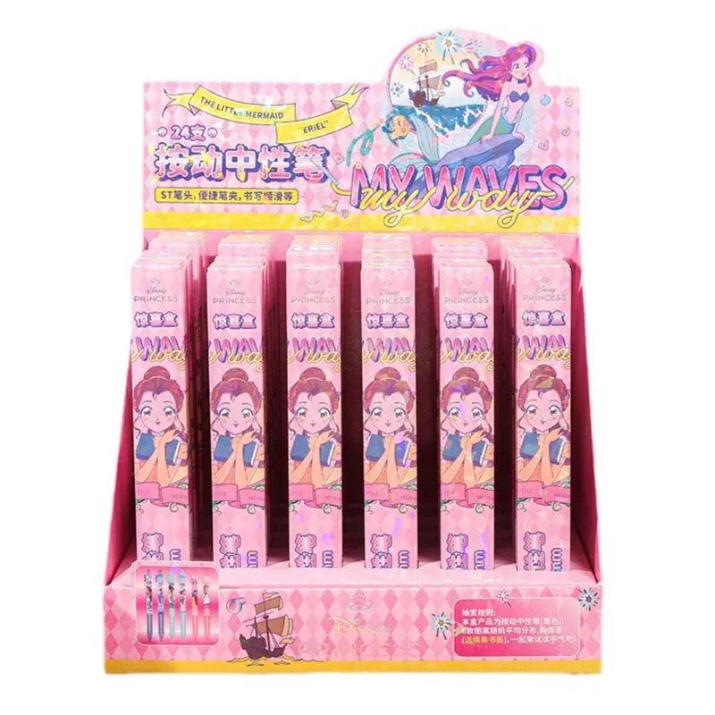 24pcs/lot Kawaii Disney Princess Press Gel Pen Cute 0.5mm Black Ink Signature Pens Promotional Gift Office School Supplies