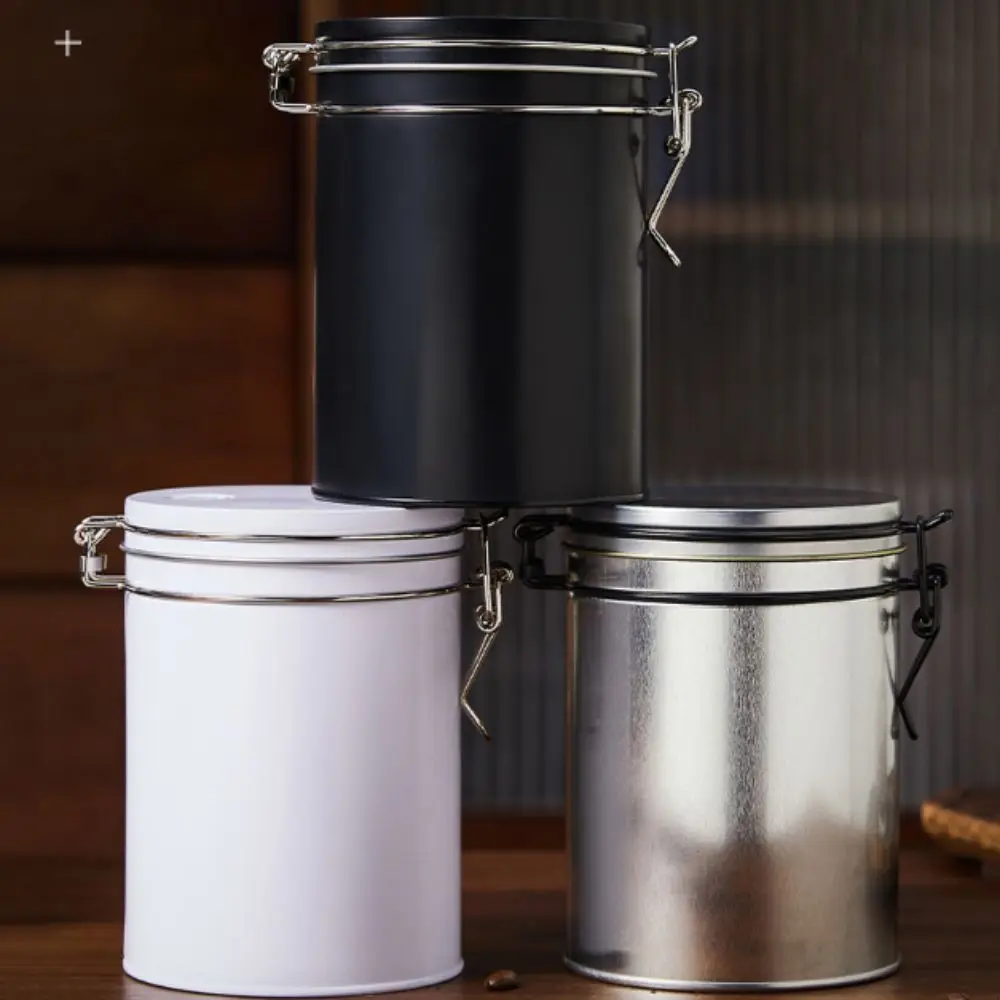 

Tinplate Airtight Coffee Canister Large Capacity Multifunction Beans Storage Container with Check Valve Clamp Lid