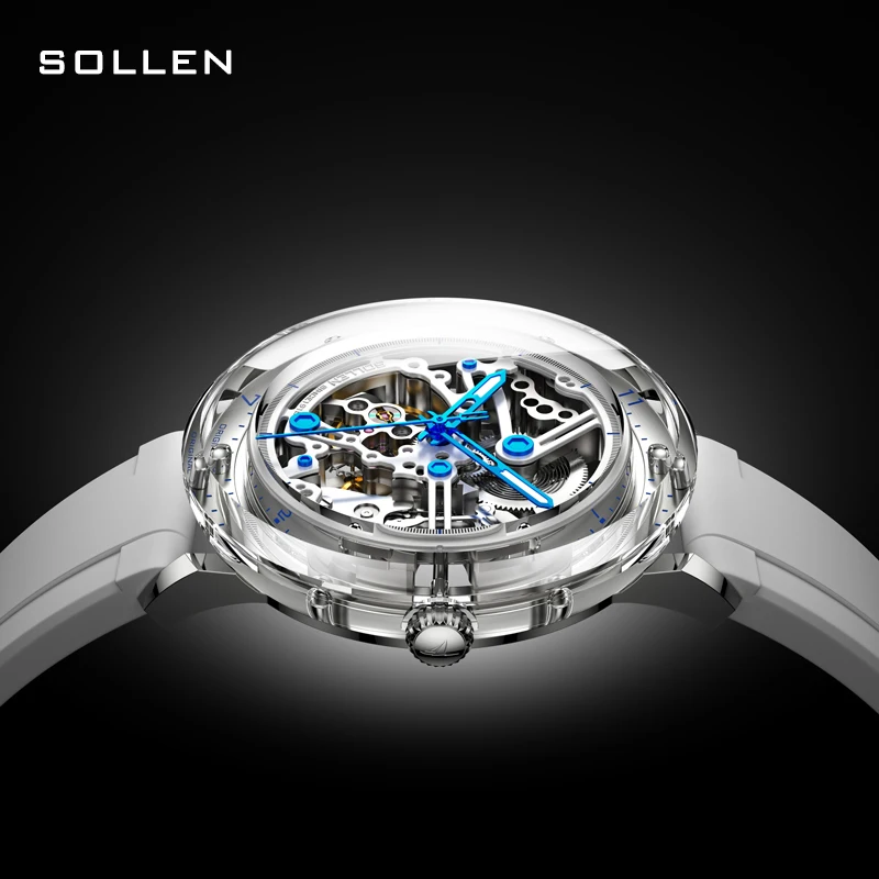 Switzerland Luxury Brand SOLLEN Seagull Automatic Mechanical Men\'s Watches Sapphire 3D Luminous Skeleton Waterproof Clock SL320