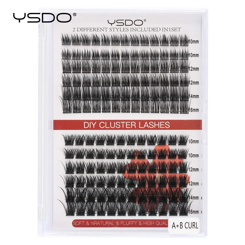 YSDO 12/14 Rows Eyelash Extension DIY Cluster Lashes Heat Bonded Premade Fan Segmented Individual Cluster Lashes Makeup Tools