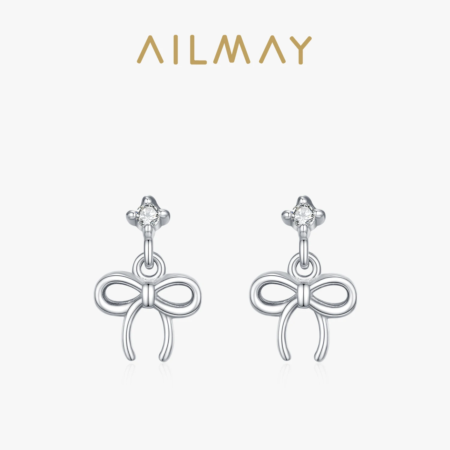 Ailmay 925 Sterling Silver Minimalist Cute Bow Earrings for Women Girls New Trendy Bowkont Ear Studs Piercing Jewelry Gift