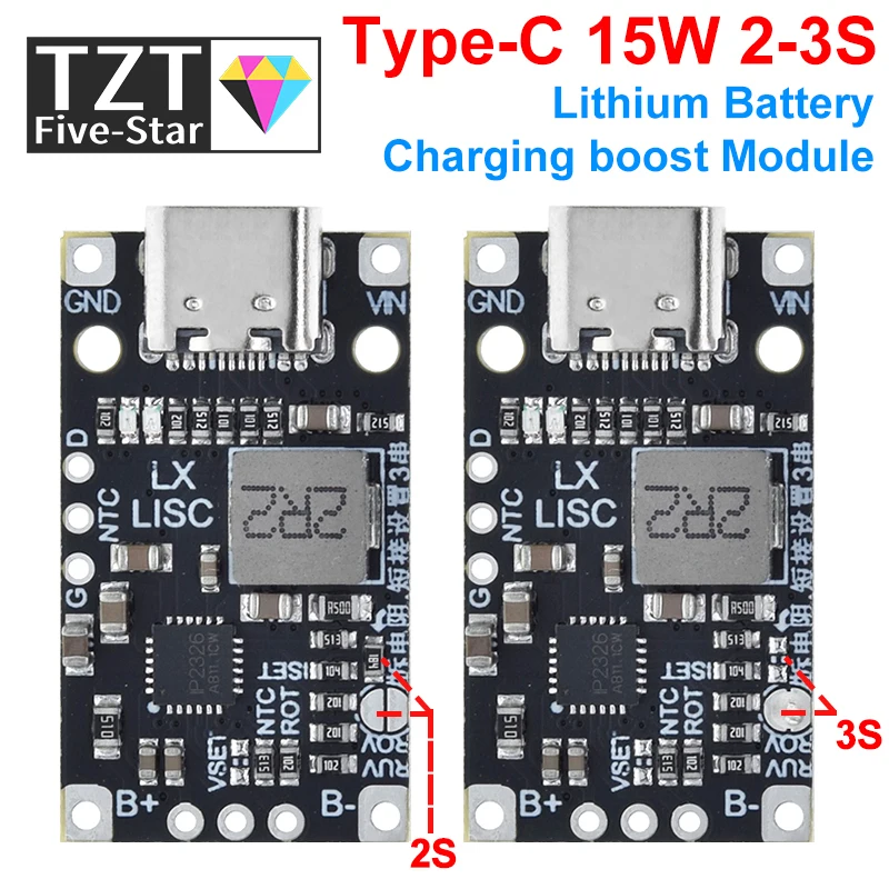 TZT Type-C USB 2/3S BMS 15W 8.4V 12.6V 1.5A Lithium Battery Charging Boost Module With Balanced Support Fast Charge