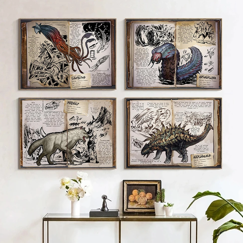 وحدات قماش تابوت بقاء تطورت صور اللوحة بقاء لعبة ديكور المنزل طباعة ديناصور المشارك غرفة المعيشة الحديثة جدار الفن #2