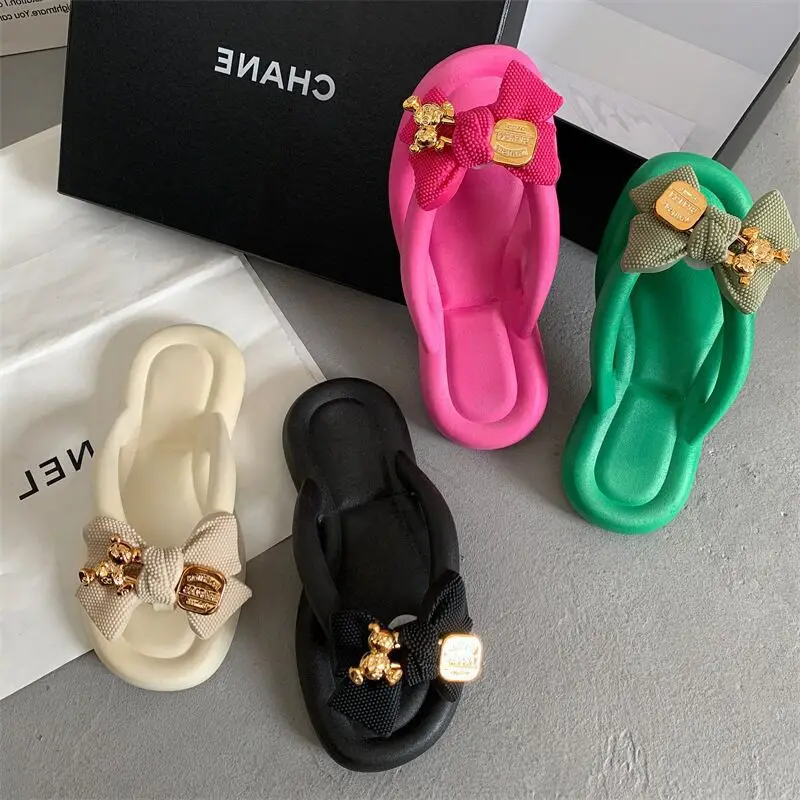 2023 Summer New Bowknot Women Slippers Platform Indoor Bathroom Non-slip Flip Flops Female Beach Casual Sandals Shoes Pantuflas