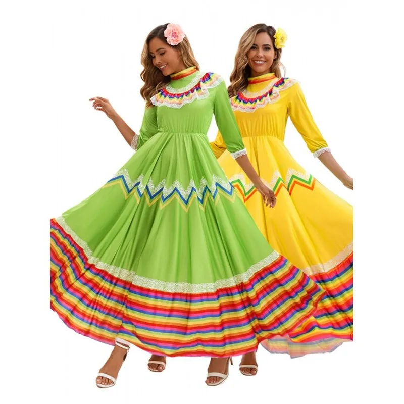 

Women's Dance Dress Ethnic Large Skirt Stage Performance Outfit Halloween Costume Traditional Clothing Female Model Fashionable