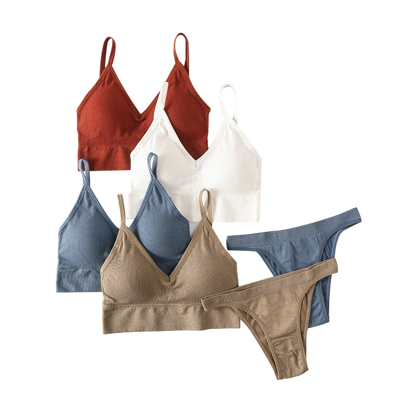 Conjunto de sujetador sin costuras para mujer, bragas brasileñas sexis de cintura baja, sujetador sin aros, Bralette deportivo, lencería, conjunto