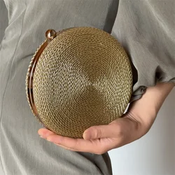 2023 nuove borse di paglia per le donne borsa in Rattan intrecciata a mano borsa rotonda intrecciata a mano pochette borsa da sera della boemia