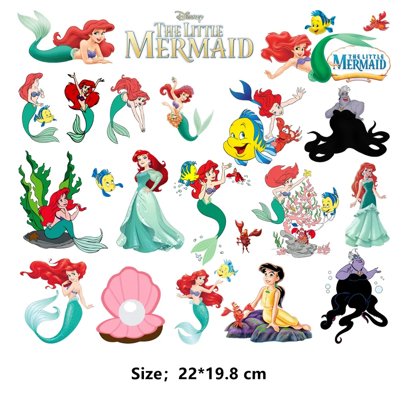 Disney THE LITTLE MERMAID children custom patch Ariel Princess thermal stickers for clothes ironing applications