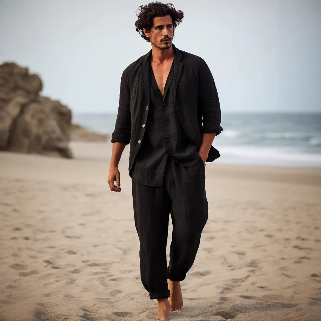 

2026 Spring Autumn New Men's Casual Two Piece Set Loose Shirt Long Pants Outfit Fashion Men's Tracksuit