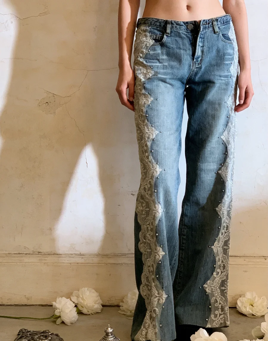 

Американские ретро-джинсы Y2K с вышивкой и заклепками, оверсайз, женские, 2026, в стиле Харадзюку, модные, с высокой талией, повседневные, прямые брюки