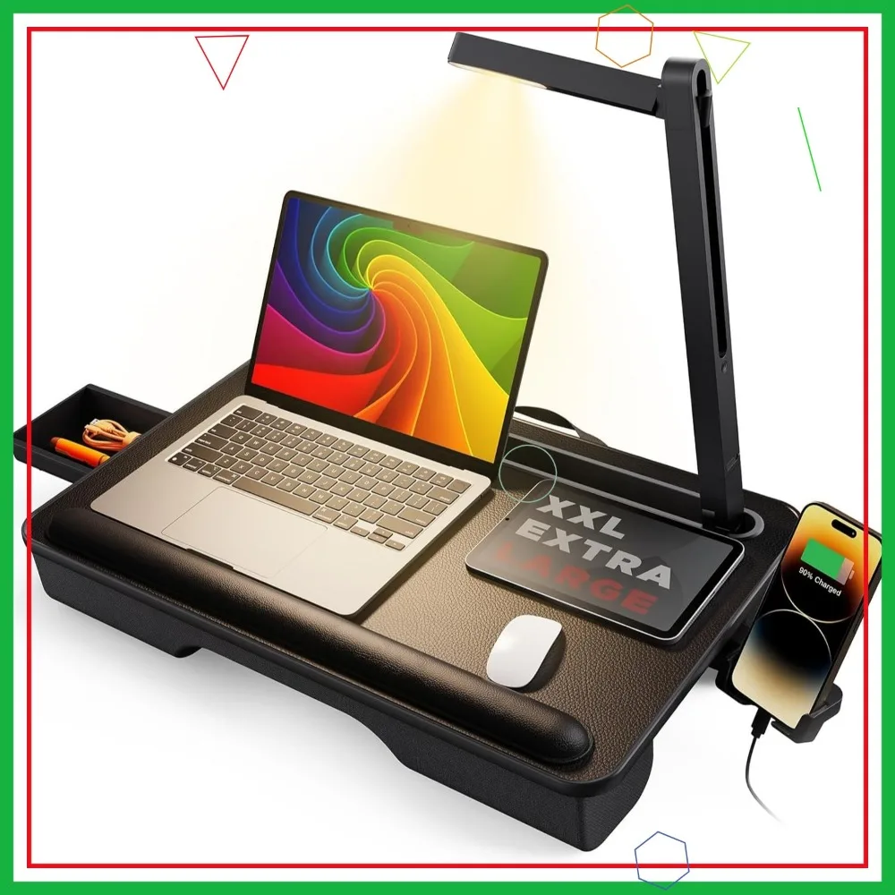 

Portable Laptop Tray with LED Light & Cushion - Fits 17" Laptops, Bed/Couch Stand for Writing/Reading