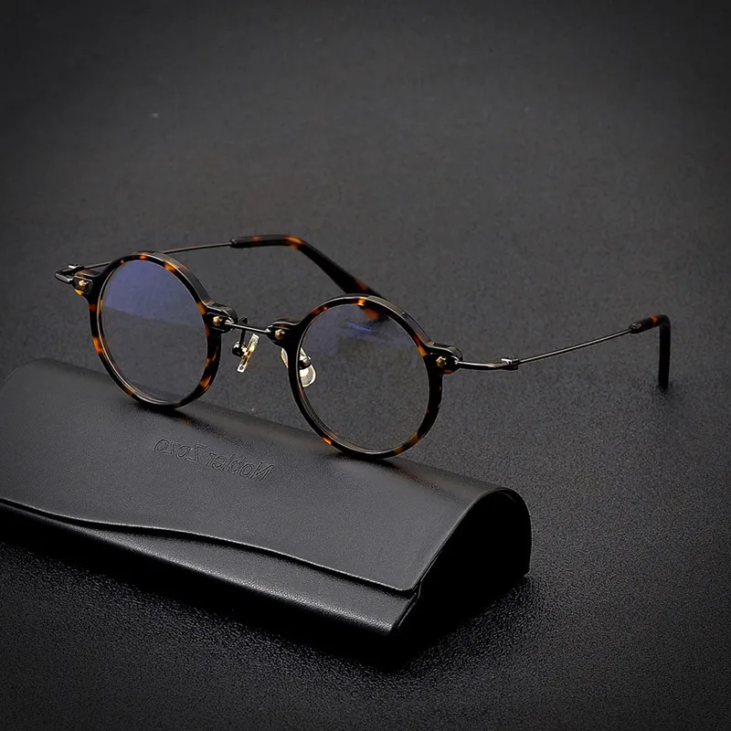 Pure titanium round glasses frame men vintage handmade acetate optical glasses frame women make prescription glasses for myopia