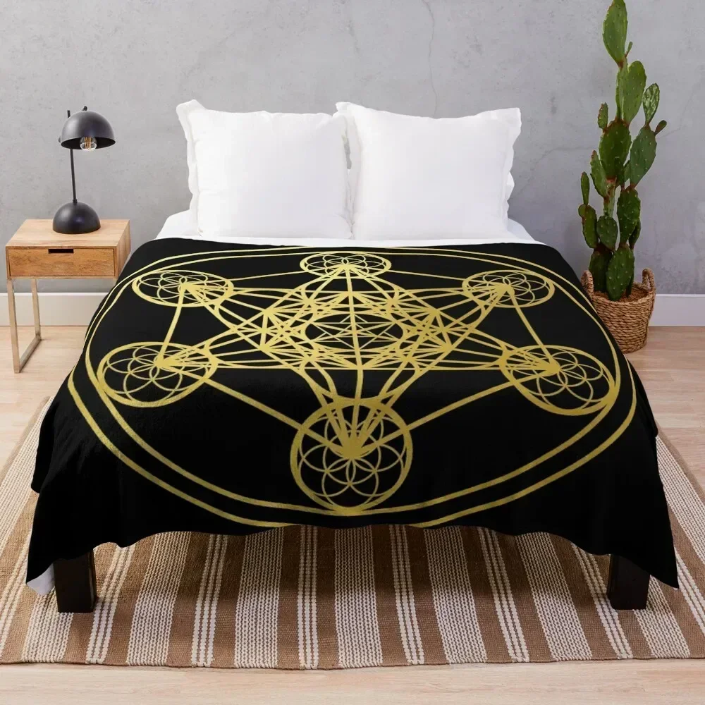 Metatrons Cube gold sacred geometry mandala esoteric symbol Kabbalah Throw Blanket warm winter Designers Blankets