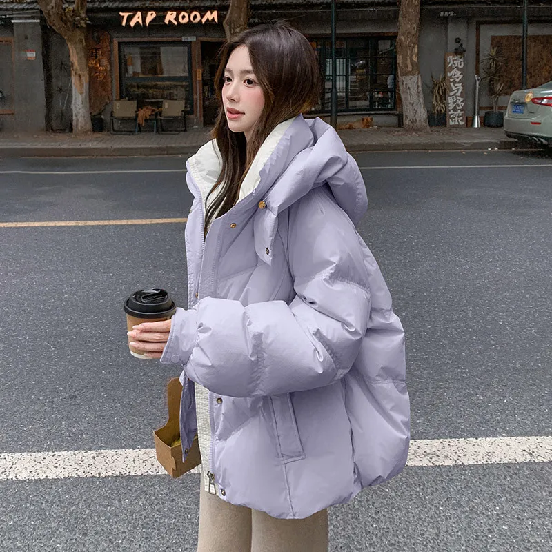 2026 Women's Winter New Short and Thick Cotton Jacket Loose Solid Color Pocket Short Cotton Jacket Comfortable and Casual