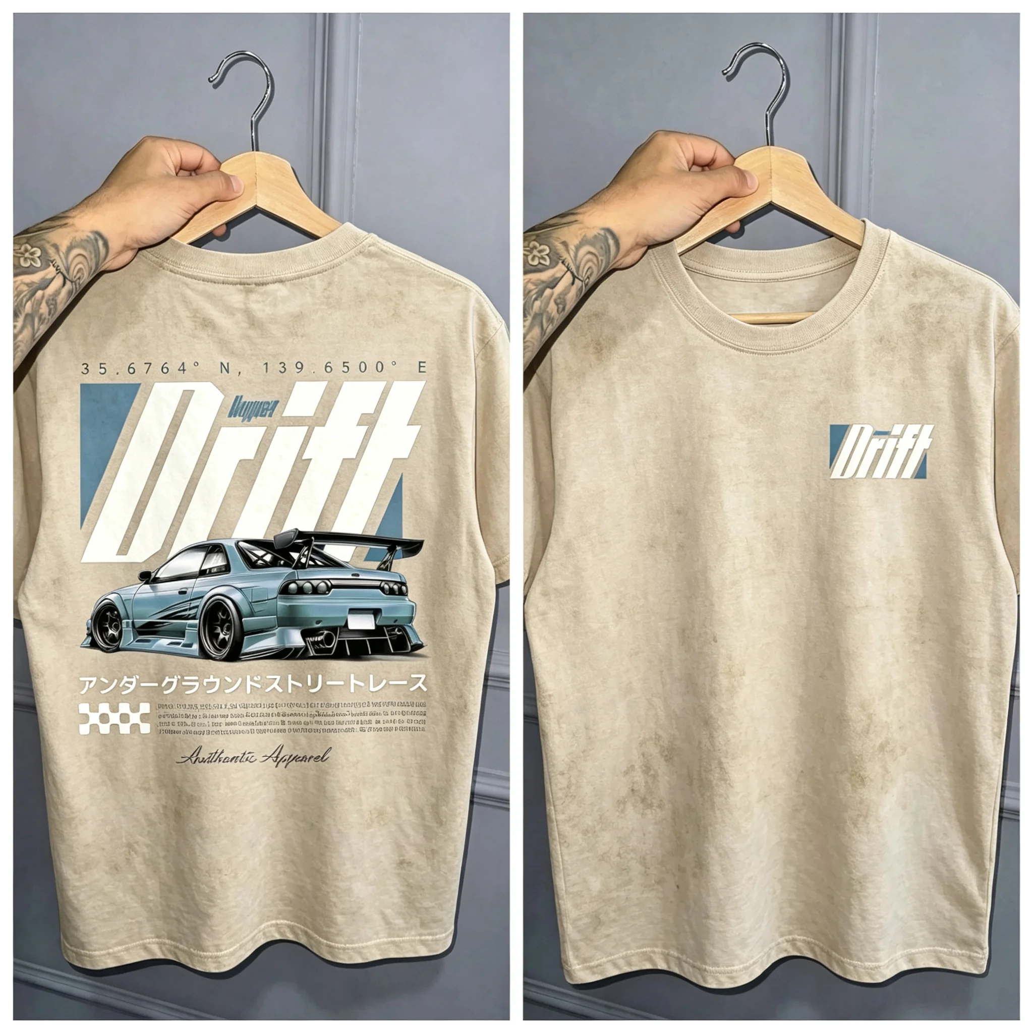 2026 New Family Matching T‑Shirt Hyper Drift JDM Modified Racing Car Japanese Text Back Print Oversized Cotton Short SleeveTops