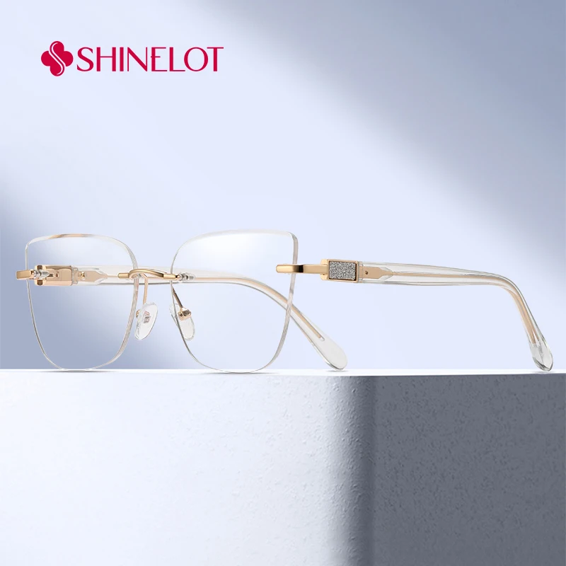 

82161 Frameless Cat Eye Eyeglasses Frame Female Rimless Glasses Modern Lady Eyewear Girlfriend Bestie Party Gift
