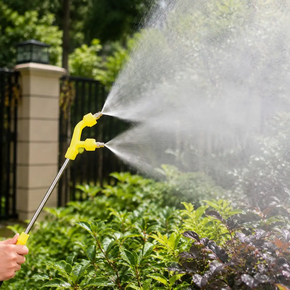 Copper Mouth Garden Sprayer Nozzles Adjustable High Pressure Atomizing Sprayer Nozzle Multi Heads Plastic Pole