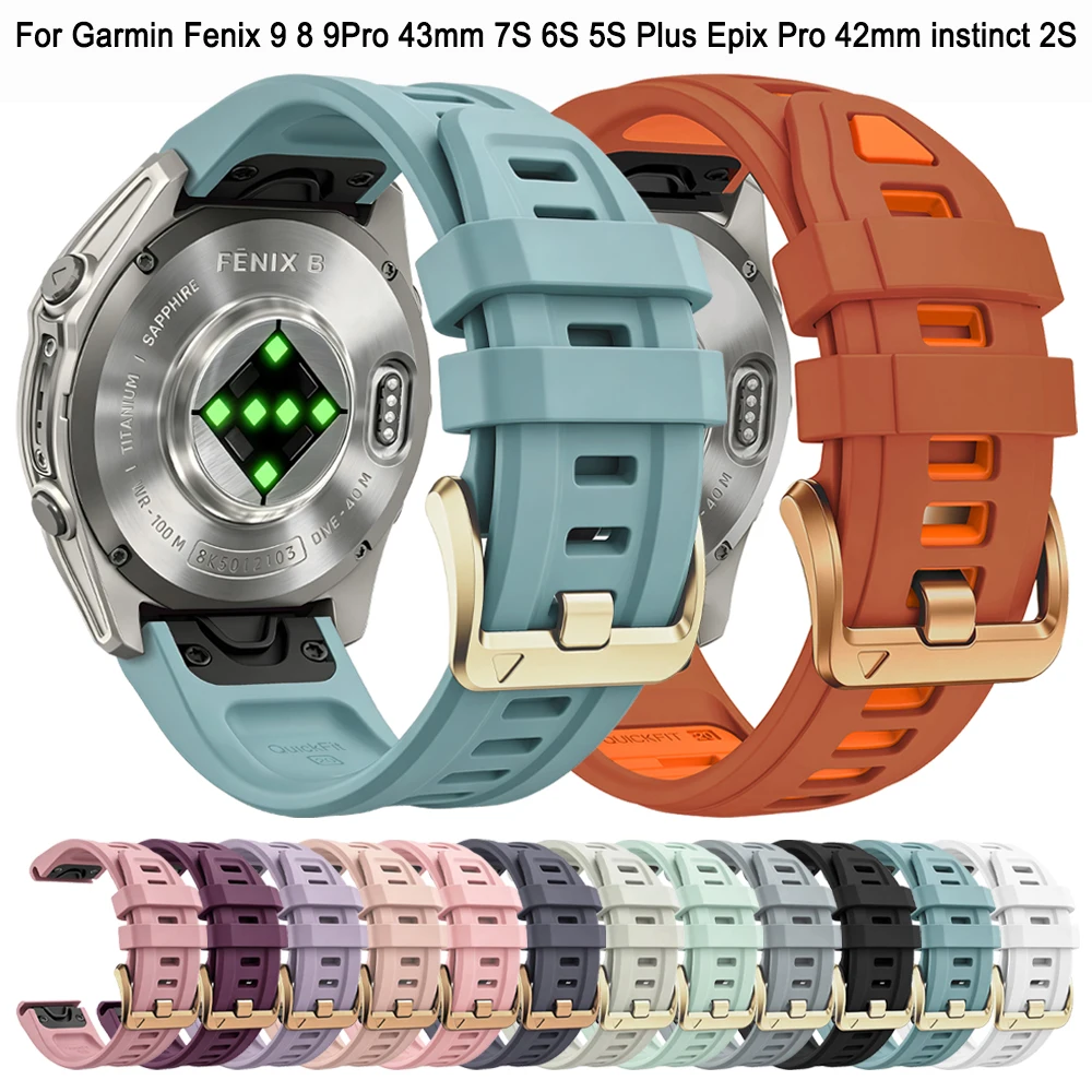 QuickFit 20mm Sport Soft Silicone Strap For Garmin Fenix 8 9 Pro 43mm 7S 6S 5S Plus Epix Pro 42mm instinct 3 E 40mm Replace Band