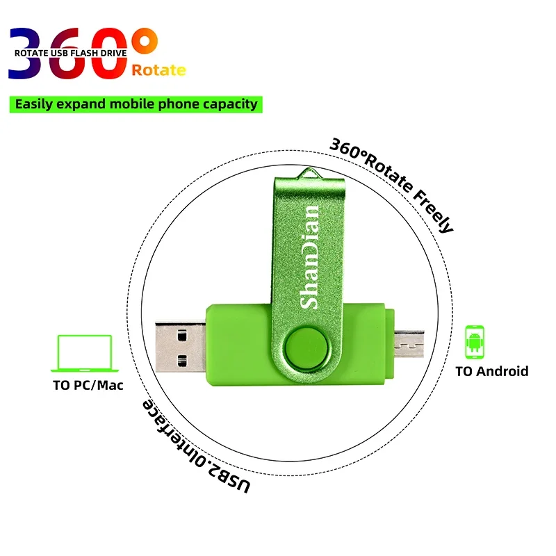 OTG 전화 확장 펜 드라이브, 실제 용량 USB 플래시 드라이브, 무료 사용자 정의 로고 메모리 스틱, 키 체인 U 디스크, 64GB, 32GB, 16GB