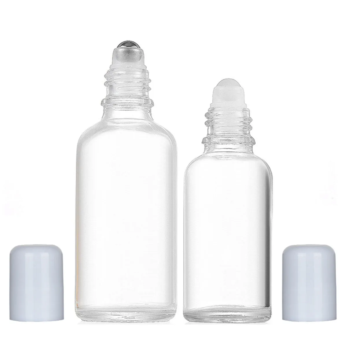 5/10/15/30/50/100ml Clear Thick Glass Roll On Essential Oil Empty Perfume Bottle steel Roller Ball Refillable White Lid