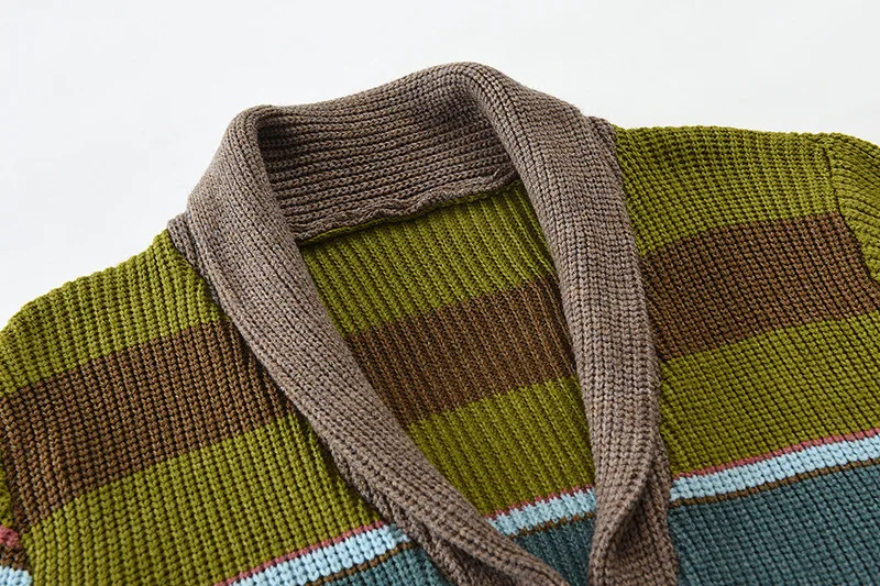 Herren Schalkragen Strickjacke Herbst Winter Farbblock Gestreifter Pullover Vintage Knopfleiste Lässige Lose Oberbekleidung Für M – Detail 22