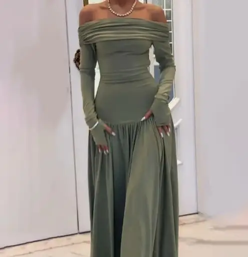 

Autumn 2025 Women's Sexy Slim Fit One-Shoulder Strapless Long Skirt Hip Hugging Fashionable Casual Elegant Gown