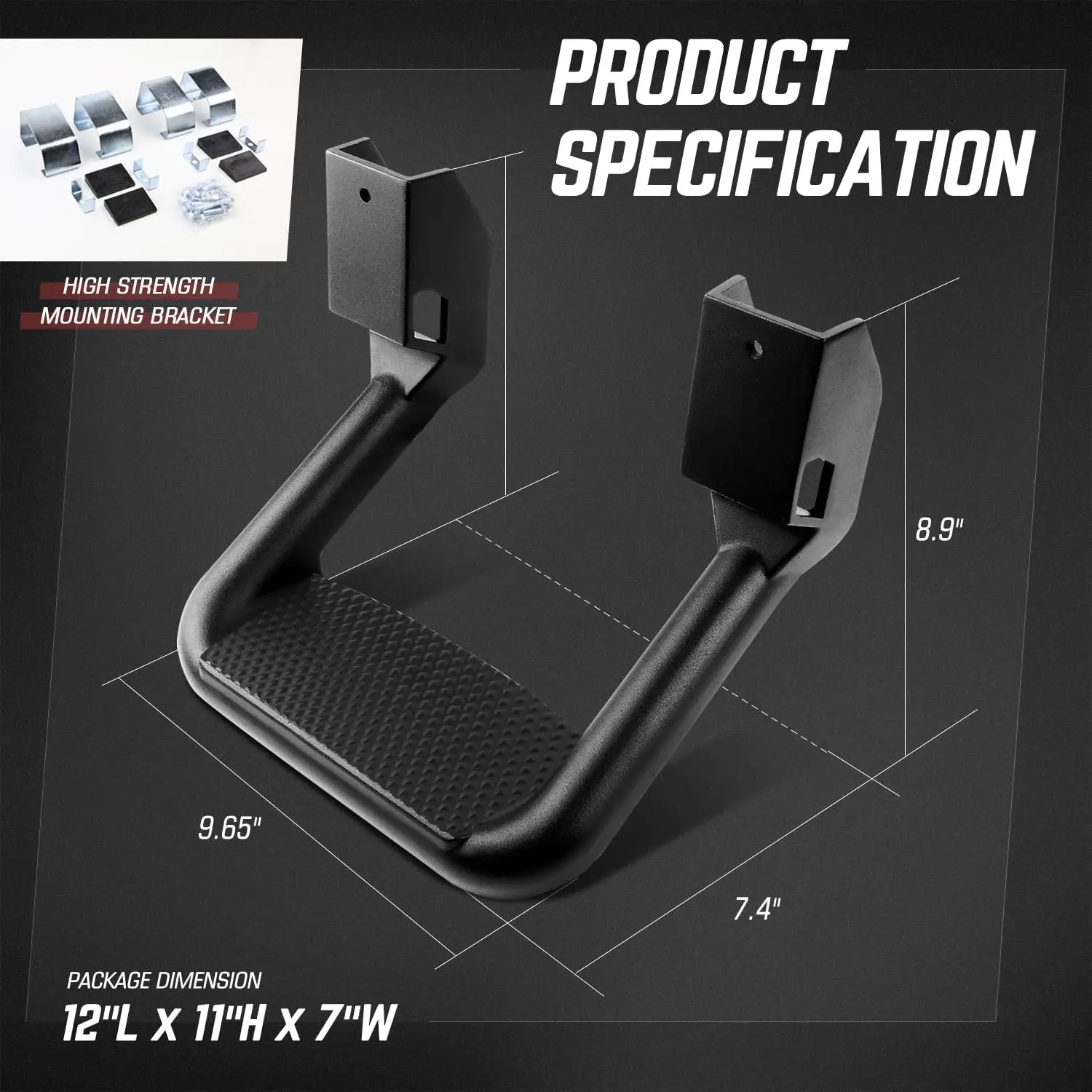 4 Pcs of Aluminum Side Hoop Steps, Universal Step Rails for Pickup & SUV & Truck, Non-Slip Stirrup Side Steps Assembly Compatibl