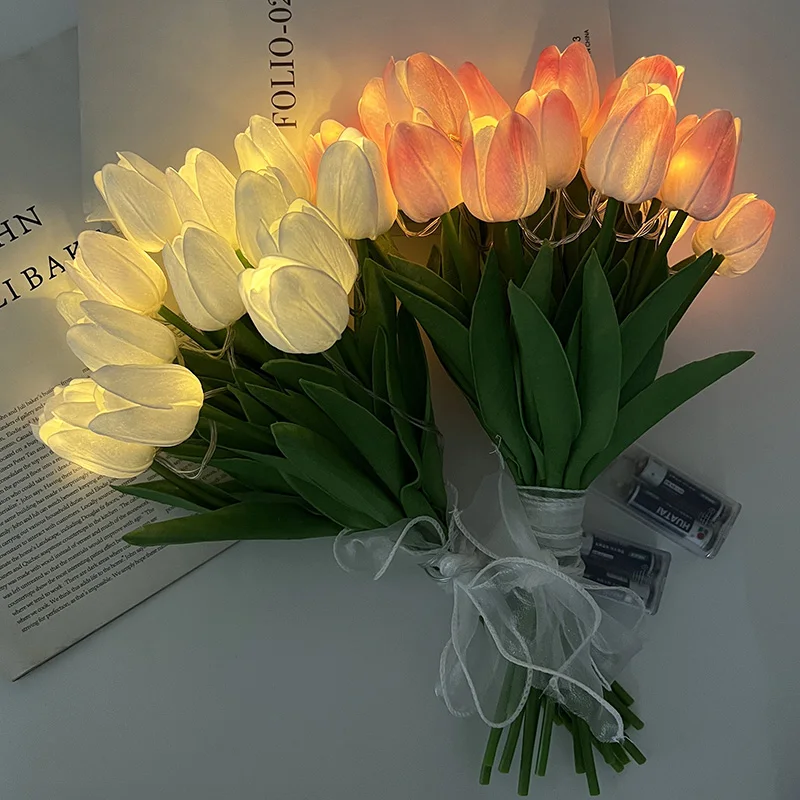 

10/15pcs Artificial Flower Tulips With LED Lights Tulip Bouquet Night Lamp For Home Wedding Table Decoration Birthday Favor Gift