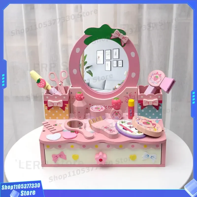 Wooden Princess Dressing Table Toy for Girls Simulation Makeup Set Educational Pretend Play House Kids Birthday Gift