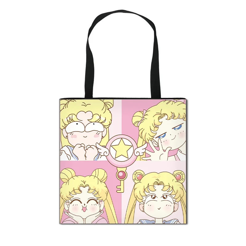 Sailor Moon Shoulder Bag Cute Cartoon Portable Polyester Handbag Student Large Capacity Stationery Organiser Kids Birthday Gifts