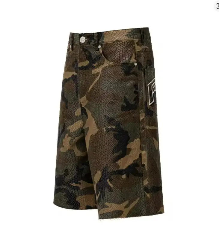 Y2K Retro Streetwear Python Camo Snake PatternJeans Glossy Coating Snake Denim Pants New Hip Hop Unisex Baggy Straight Leg Pants