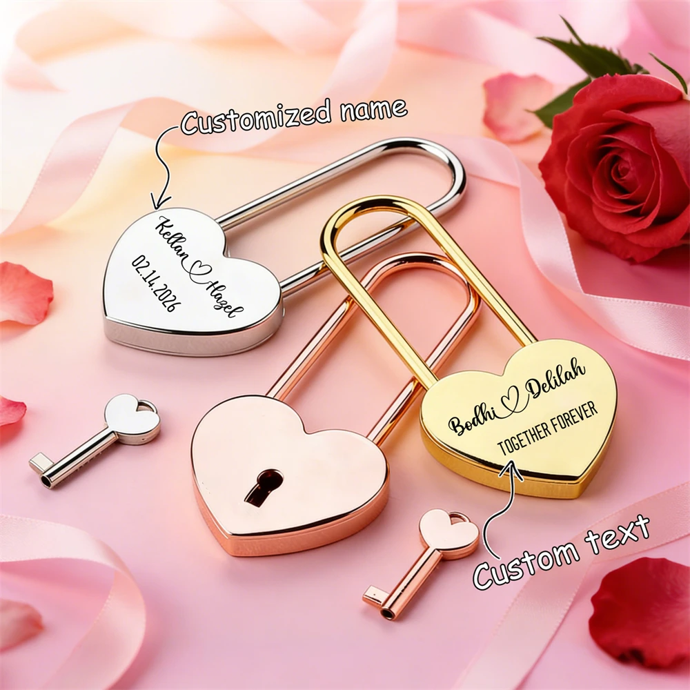 Cadenas personnalisés en forme de cœur, cadenas personnalisé avec clé, souvenir d'amour, cadeau commémoratif, décoration de la maison, cadenas avec texte personnalisé
