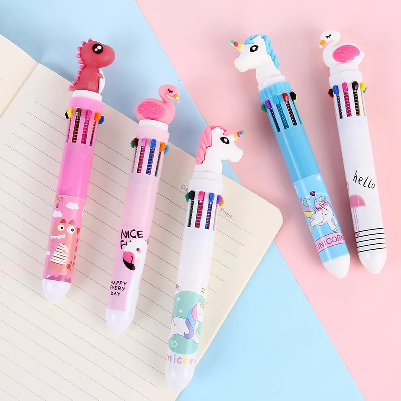 Ten Colors Cute Animal Cartoon Rainbow Ballpoint Pen Multifunctional Pen Core Essential Stationery for Back-to-School Season