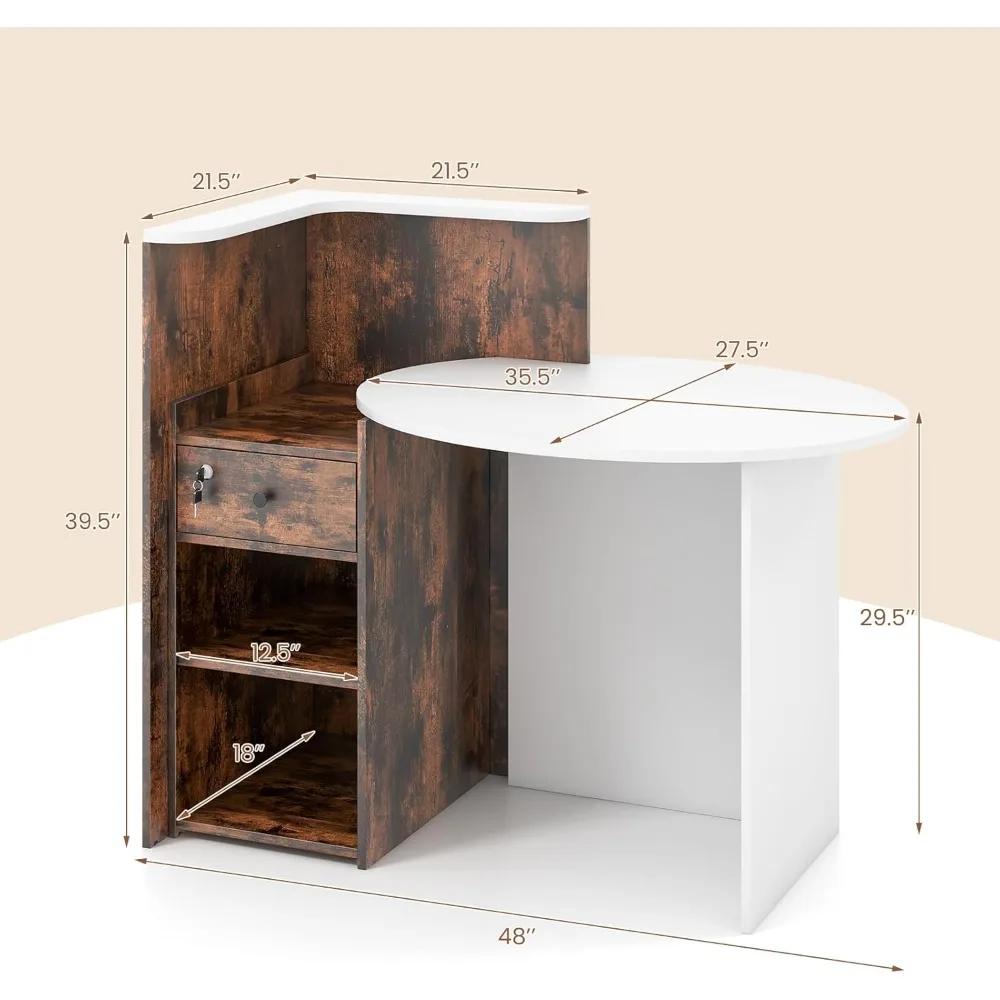 Retail L-Shaped Reception Desk with Lockable Drawer and Storage Shelf for Salon Use