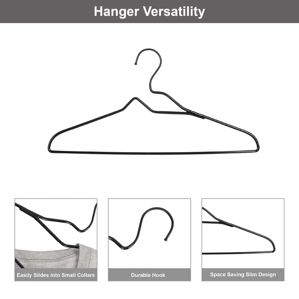 10‑Count Black Non‑Slip Clothing Hangers, Chrome Metal Hooks, Durable Closet Storage Hangers for Shirts, Jackets & Household Wardrobe Organization view 4