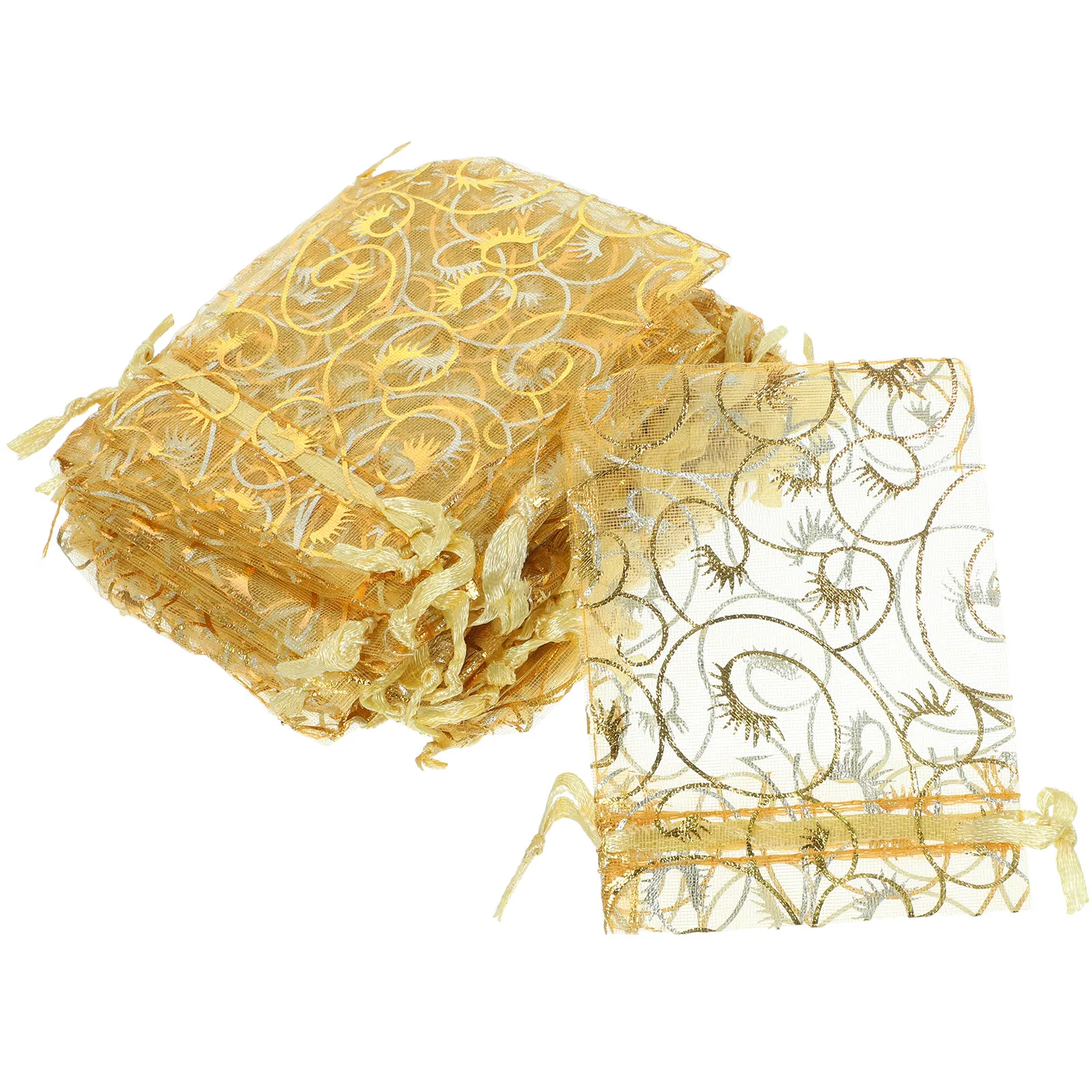 

200Pcs Small Organza Jewelry Bags Golden 3.5x3 Inch Drawstring Mesh Pouches Jewelry Packaging Bags Party Favor Pouches