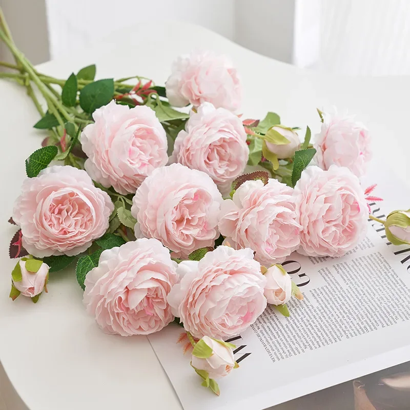 

15pcs Artificial Silk Rose Flower Bridal Bouquet Flowers Home Decorations Fake Peony Branch Fake Rose Wedding Table Decoration