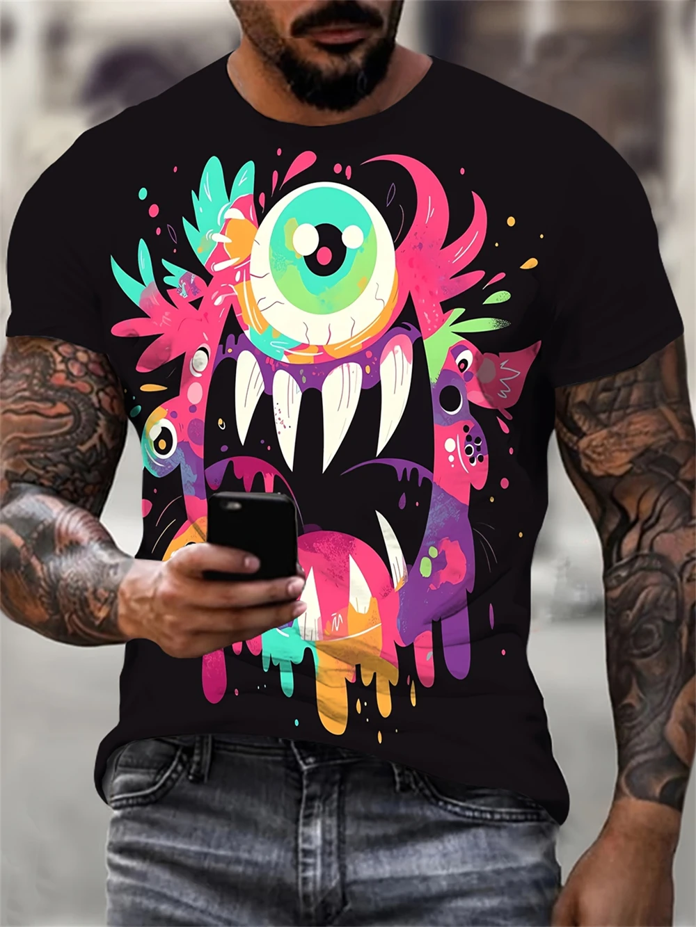

Summer Trending 3D Printed Breathable Classic Men's T-Shirt Black New Fashion Funny Mask Casual T Shirt Hip Hop O Neck Tops