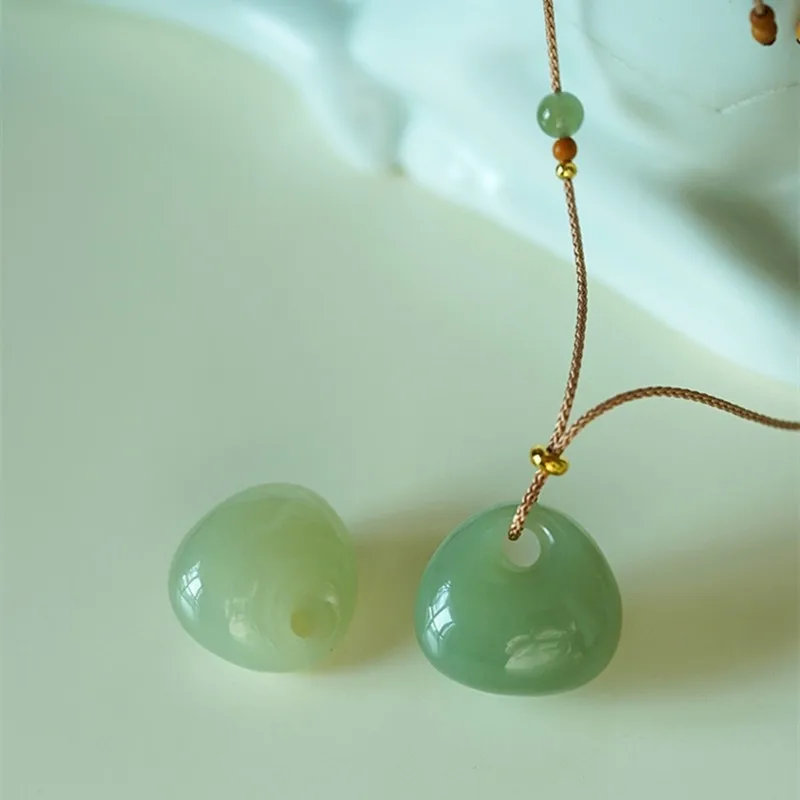 Lock-shaped Pendant Simple and Fresh Style Auspicious Design Hetian Jade Teardrop Shape Lock Shape 21cm to 50cm Chain Length