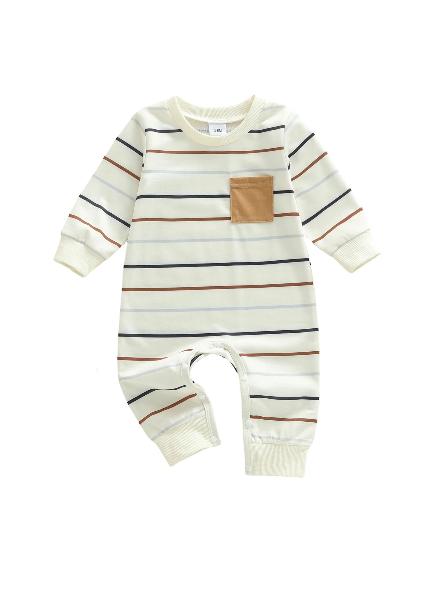 

Infant Boys Fall Striped Overall with Long Sleeves and Crew Neck Featuring a Single Pocket on the Left Chest