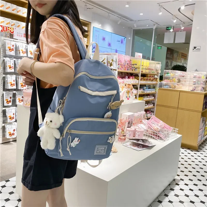 Sac à Dos d'École en Toile Solide pour Garçon et Fille, Grand Cartable Japonais Harajuku avec Fermeture Éclair